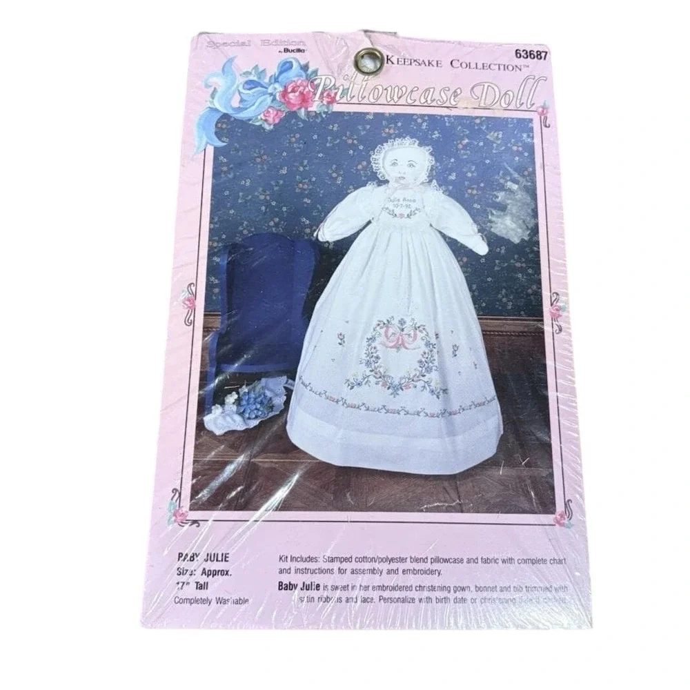 Bucilla 63687 Baby Julie Pillowcase‎ Doll Kit Special Edition Sealed Vintage NOS